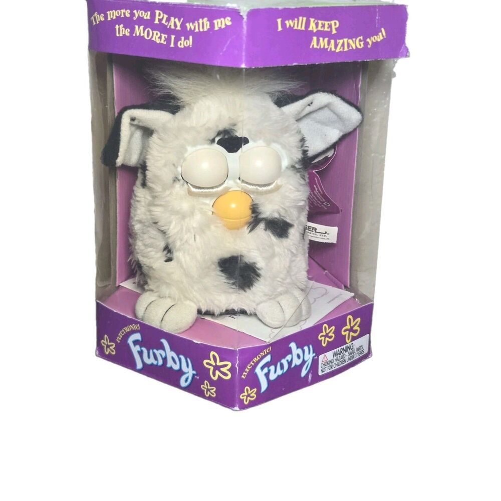 1998 Furby Dalmatian Black White Spots Working Box Tag Dictionary Tested